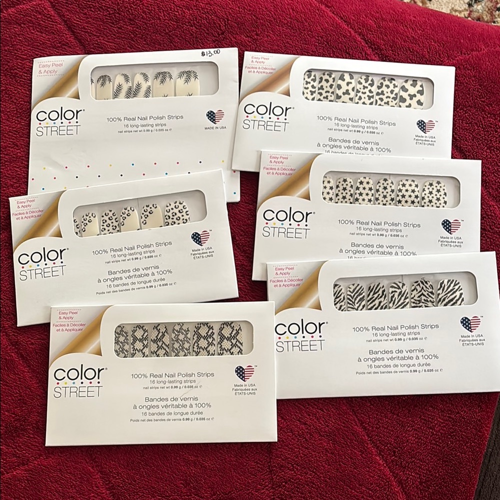 Lot of 6 clear overlay with design Color Street Black and White Nail Art Strips